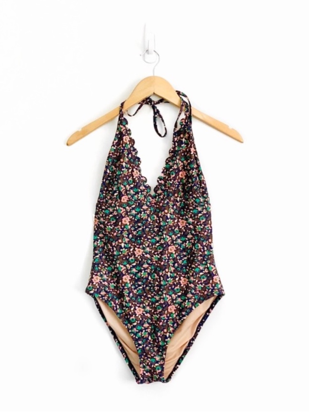 J. Crew Floral Scallop Halter One-Piece Swimsuit